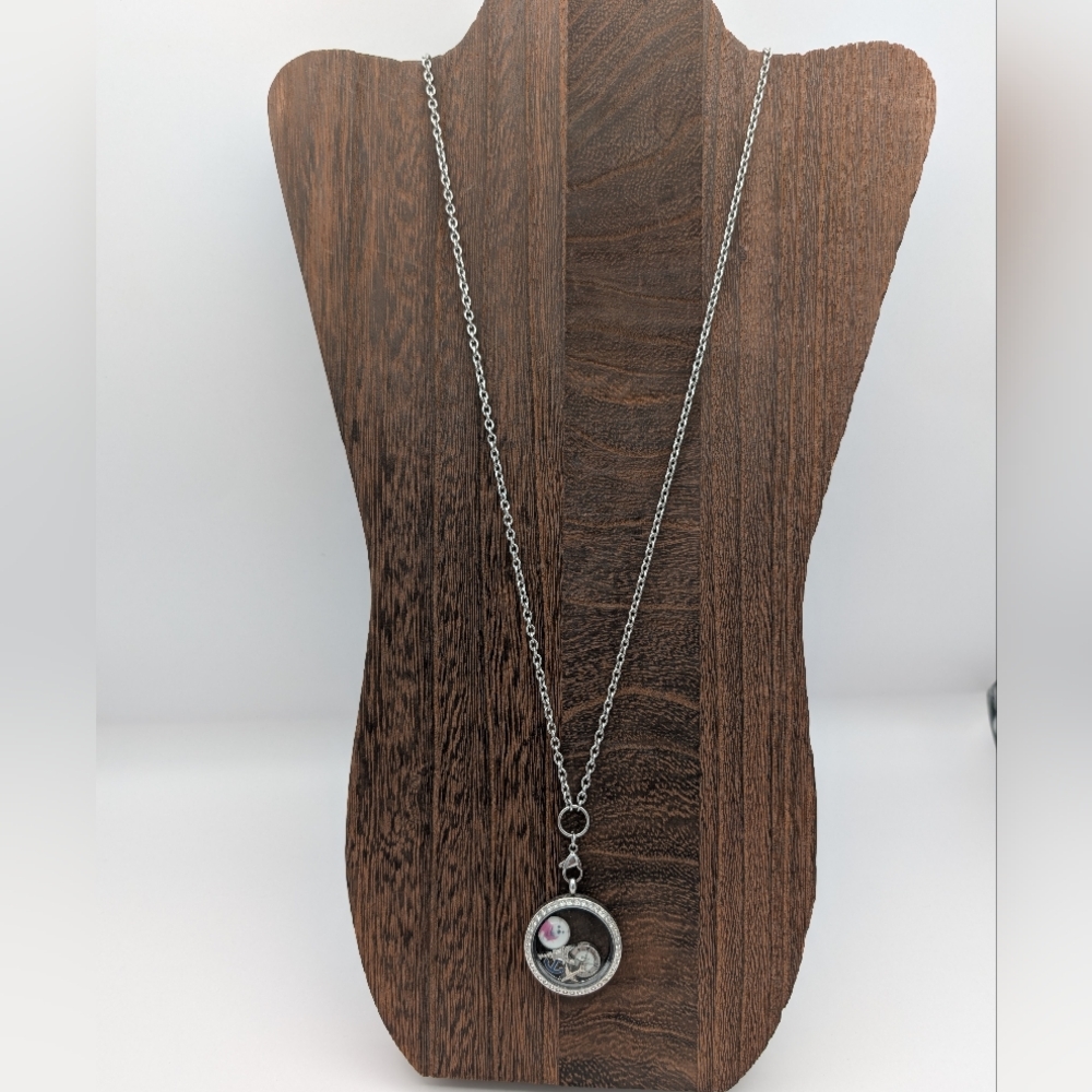 Floating Charm Locket Necklace Silver - Tone